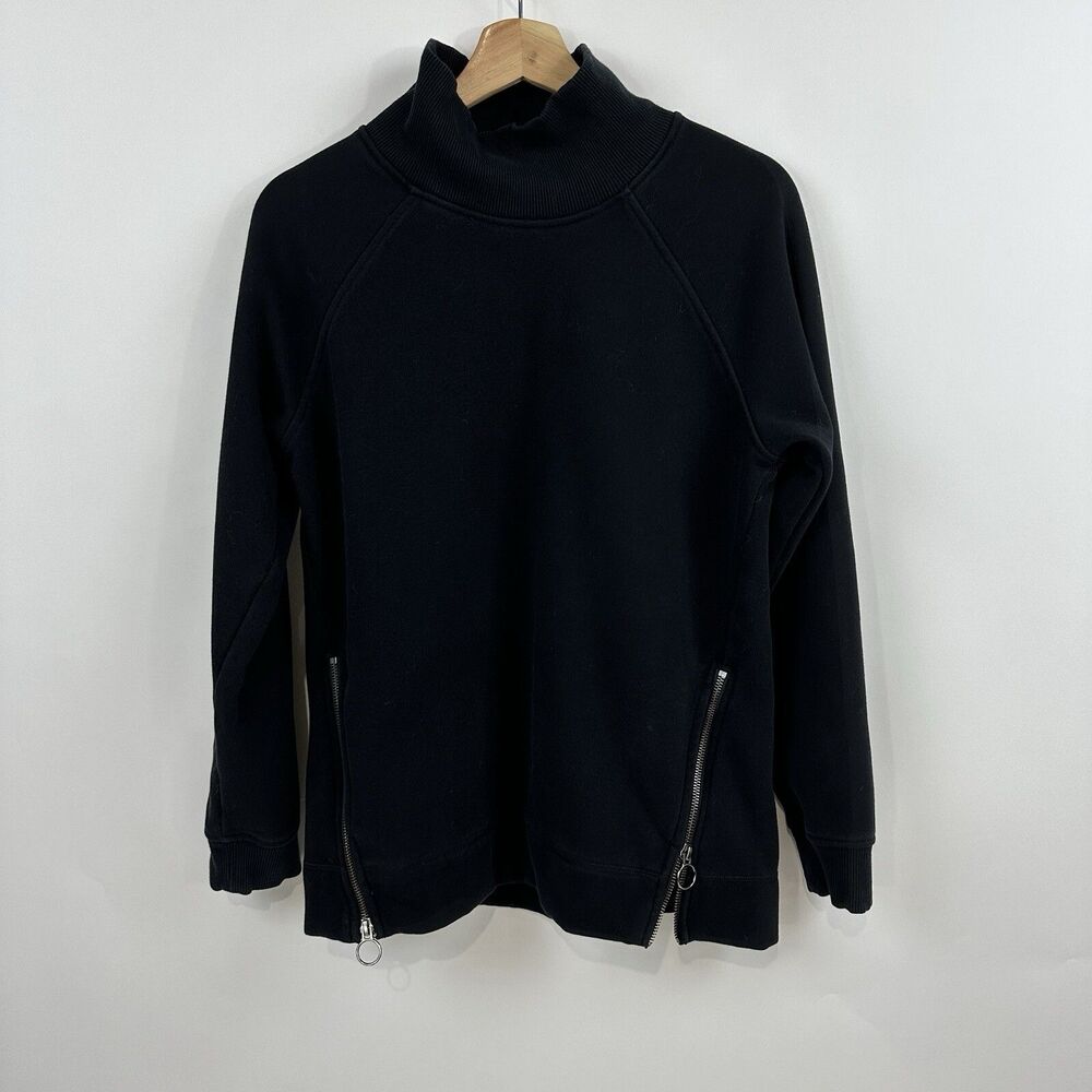 Athleta Sweatshirt Womens S Black Drawstring Neck Zipper Pockets Casual Pullover
